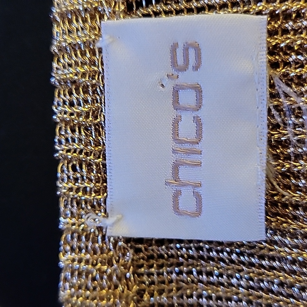 Chico's gold metallic pullover sweater crew neck cold shoulder 3/4 sleeve L EUC… - Picture 5 of 8
